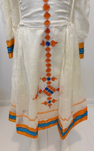 Load image into Gallery viewer, Orange and Blue Tilet Kid’s Habesha Dress
