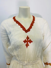 Load image into Gallery viewer, Habesha Dress with Red and Gold Tilet
