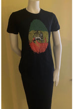 Load image into Gallery viewer, Ethiopian Flag with Rastafarian Thumb Print women’s T-Shirt
