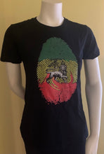 Load image into Gallery viewer, Ethiopian Flag with Rastafarian Thumb Print women’s T-Shirt
