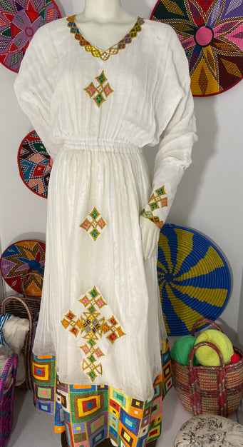 Habesha Dress with Yellow Tilet (የሐገር ልብስ) “Tsega”