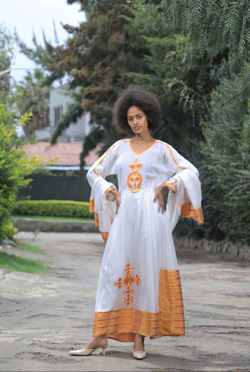 Orange Tilet Habesha Dress “Birtukan 1”