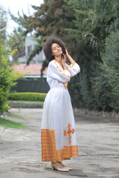 Orange Tilet Habesha Dress “Birtukan 1”