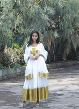 Load image into Gallery viewer, Habesha dress with Olive Tilet “Gomene”
