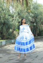 Load image into Gallery viewer, Habesha dress with blue tilet
