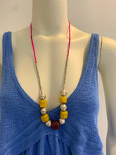 Load image into Gallery viewer, Yellow and red glass bead necklace
