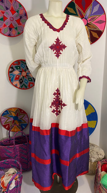 Red and Purple Tilet Habesha Dress (የሐገር ልብስ) 