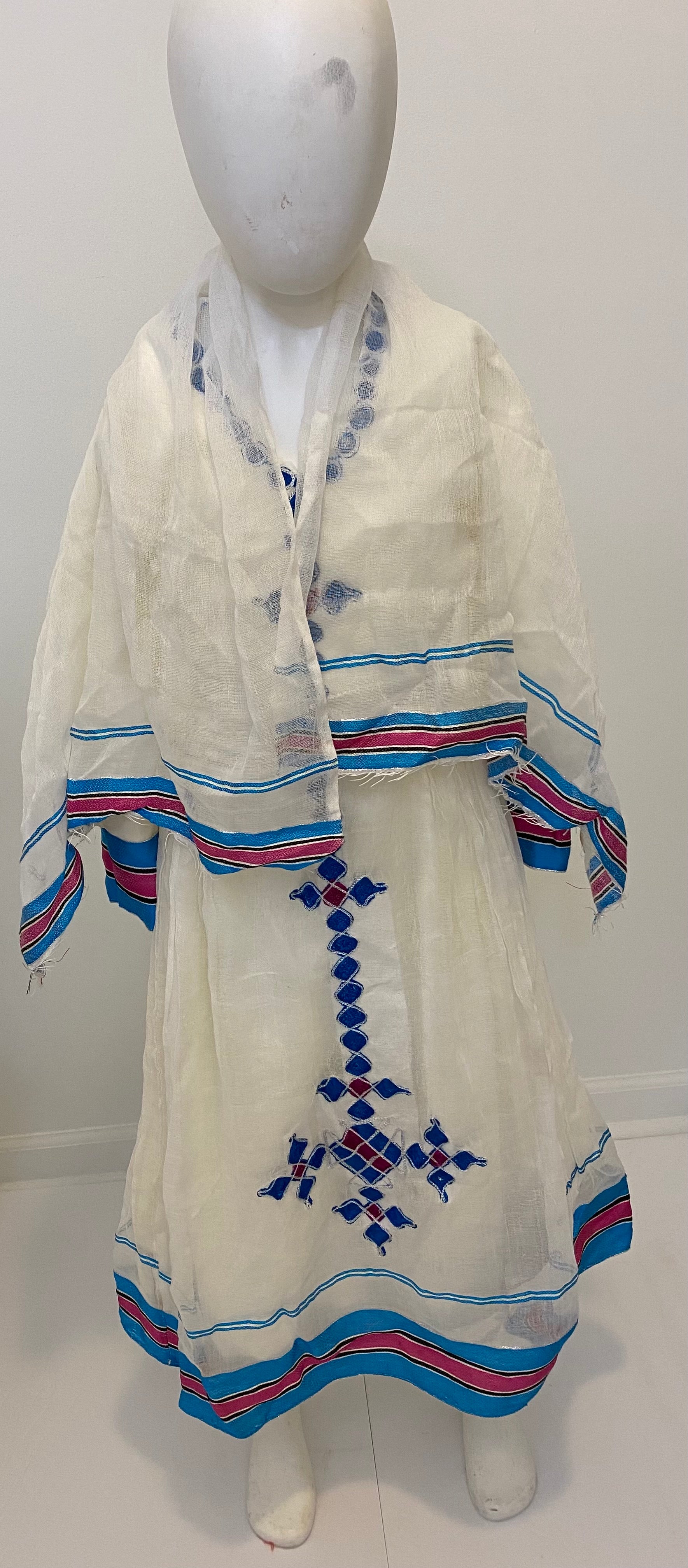 Blue and Pink Tilet Kid’s Habesha Dress