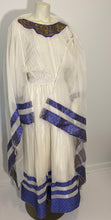 Load image into Gallery viewer, Habesha Dress with Blue and Gold Tilet (የሐገር ልብስ) “Eden”
