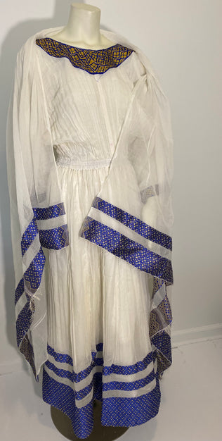 Habesha Dress with Blue and Gold Tilet (የሐገር ልብስ) “Eden”