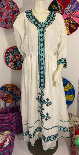 Habesha dress with Tiffany blue and black Tilet (የሐገር ባህል ልብስ) 