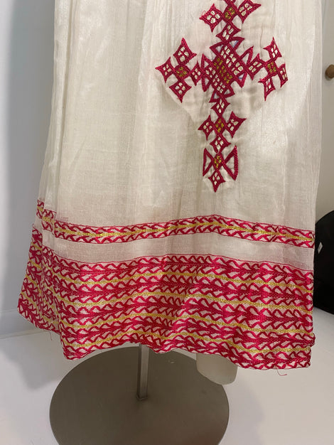 Habesha Dress with Pink and Gold Tilet