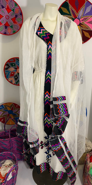 Habesha Dress with Black Tilet (የሐገር ልብስ) 