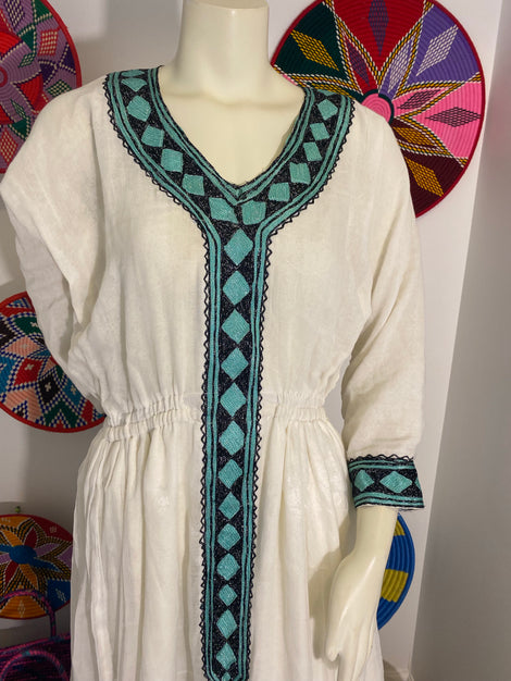 Habesha dress with Tiffany blue and black Tilet (የሐገር ባህል ልብስ) 