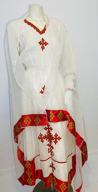 Habesha Dress with Red and Gold Tilet