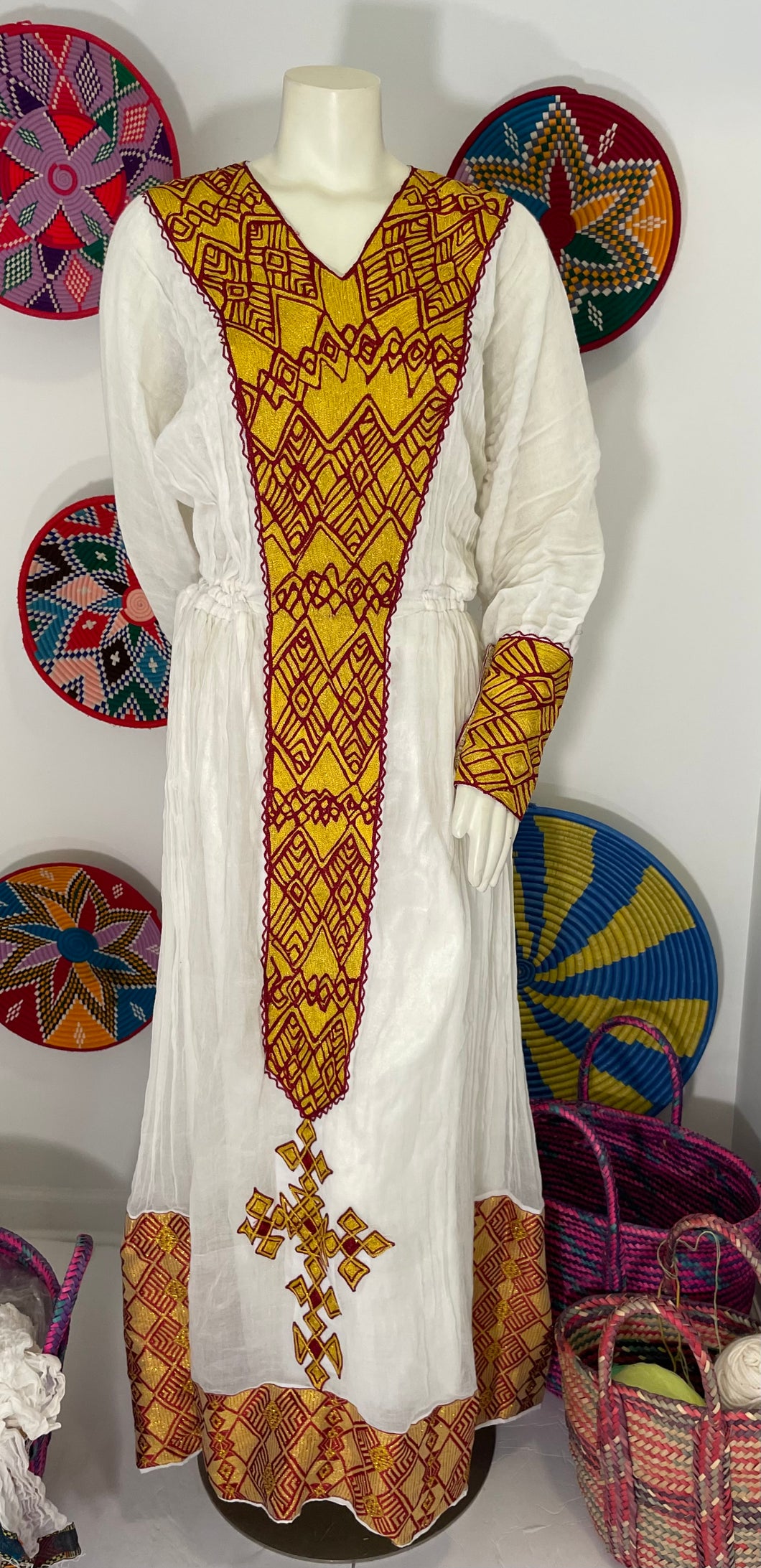 Burgundy and Gold Tilet Habesha Dress