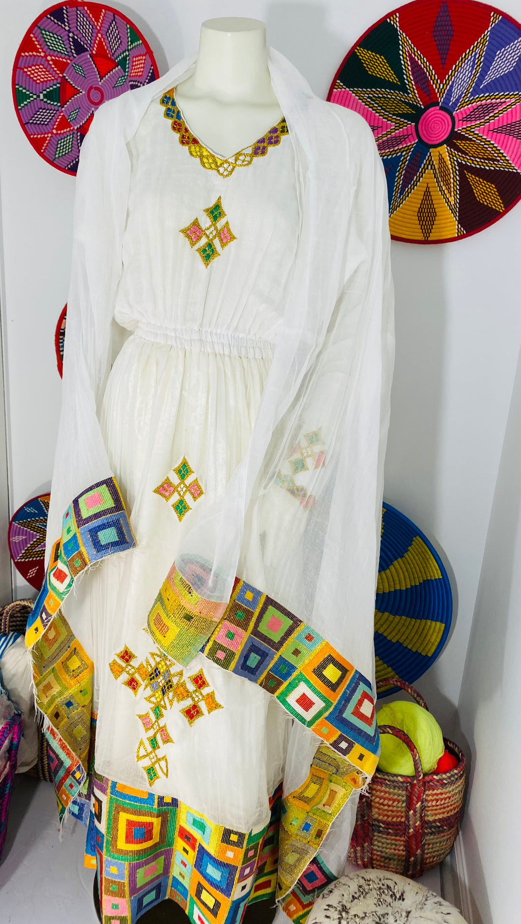 Habesha Dress with Yellow Tilet (የሐገር ልብስ) “Tsega”