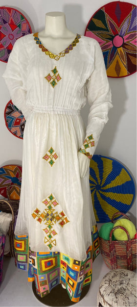 Habesha Dress with Yellow Tilet (የሐገር ልብስ) “Tsega”