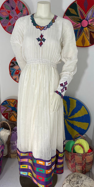 Habesha Dress with Purple Tilet (ሐገር ልብስ) “Helen”