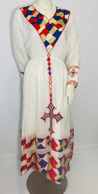 Habesha Dress with Multi color Tilet  (የሐገር ልብስ) “Beza”