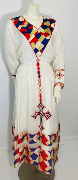 Habesha Dress with Multi color Tilet  (የሐገር ልብስ) “Beza”