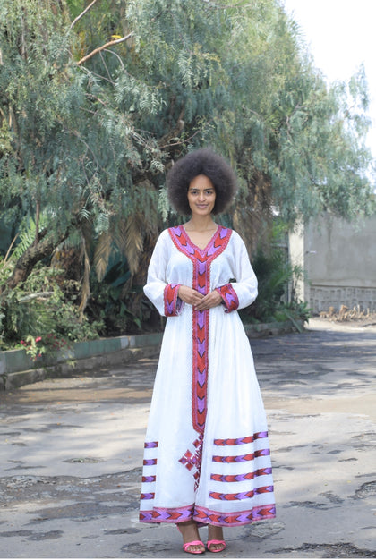 Habesha dress with red and purple tilet “Chaltu”