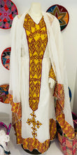 Load image into Gallery viewer, Burgundy and Gold Tilet Habesha Dress
