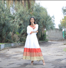 Load image into Gallery viewer, Habesha dress with gold and red Tilet “Hulu 1”
