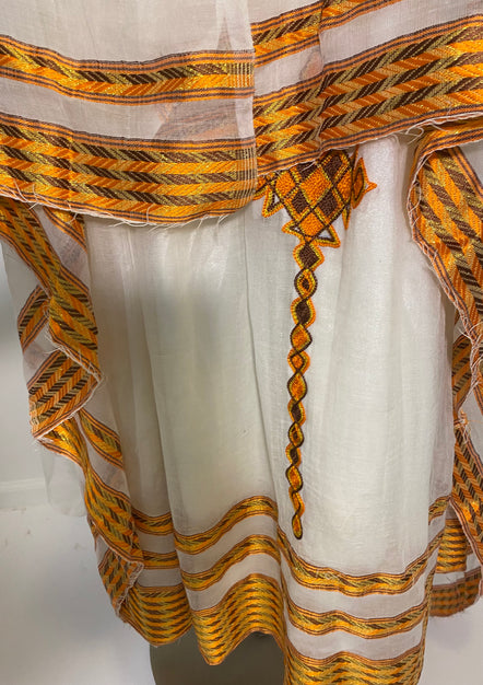 Habesha Dress with Brown and Orange Tilet  (የሐገር ልብስ) “Melat”