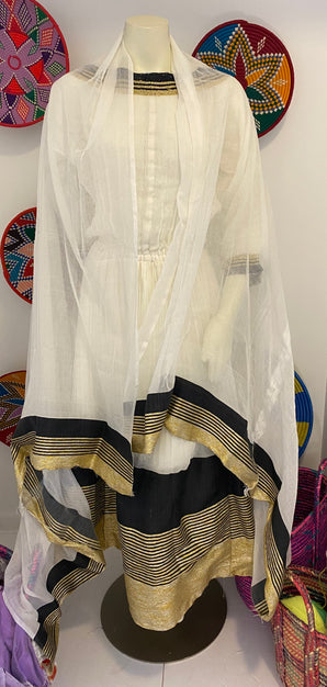 Traditional Habesha dress with black and gold Tilet