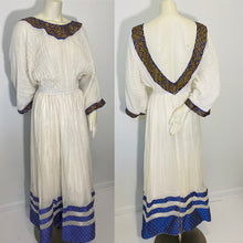 Load image into Gallery viewer, Habesha Dress with Blue and Gold Tilet (የሐገር ልብስ) “Eden”
