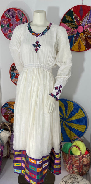 Habesha Dress with Purple Tilet (ሐገር ልብስ) “Helen”