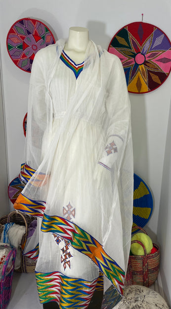 Habesha Dress Multi Color Tilet (ሐገር ልብስ) “Tsehay”