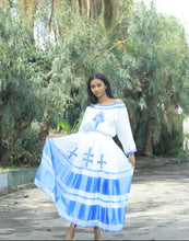 Load image into Gallery viewer, Habesha dress with blue tilet
