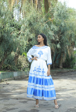 Load image into Gallery viewer, Habesha dress with blue tilet
