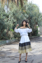 Load image into Gallery viewer, Habesha dress with black and gold Tilet “Helen 1”
