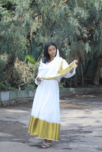 Load image into Gallery viewer, Habesha dress with Olive Tilet “Gomene”
