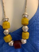 Load image into Gallery viewer, Yellow and red glass bead necklace
