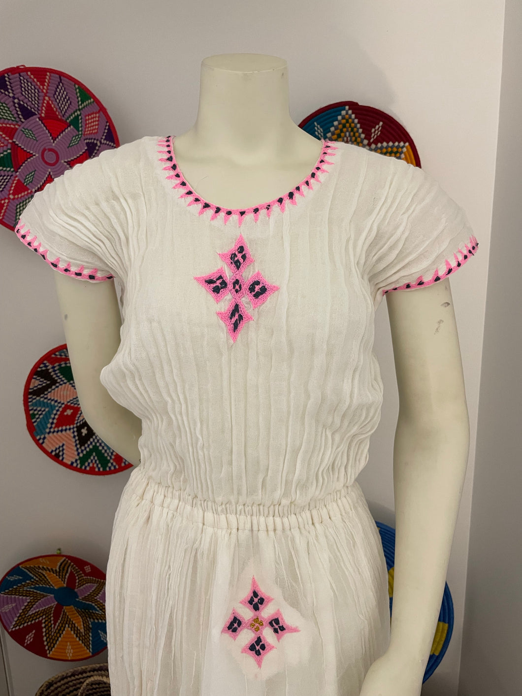 HABESHA DRESS with Pink tilet habesha kemis  (የሐገር ልብስ) “Roman”