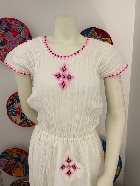 HABESHA DRESS with Pink tilet habesha kemis  (የሐገር ልብስ) “Roman”