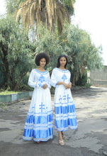 Load image into Gallery viewer, Habesha dress with blue tilet
