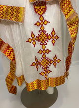 Load image into Gallery viewer, Habesha Dress with Red and Yellow Tilet (የሐገር ልብስ) “Agazy”
