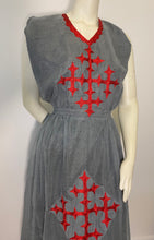 Load image into Gallery viewer, Habesha Dress with Grey menen and red Tilet  (የሐገር ልብስ)  “Mekdes”
