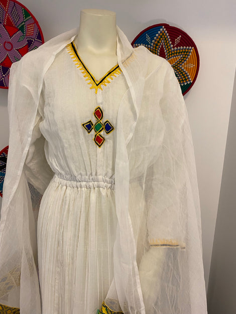 HABESHA DRESS W MultIcolored TIlet  (የሐገር ልብስ) “Addis”