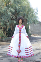 Load image into Gallery viewer, Habesha dress with red and purple tilet “Chaltu”
