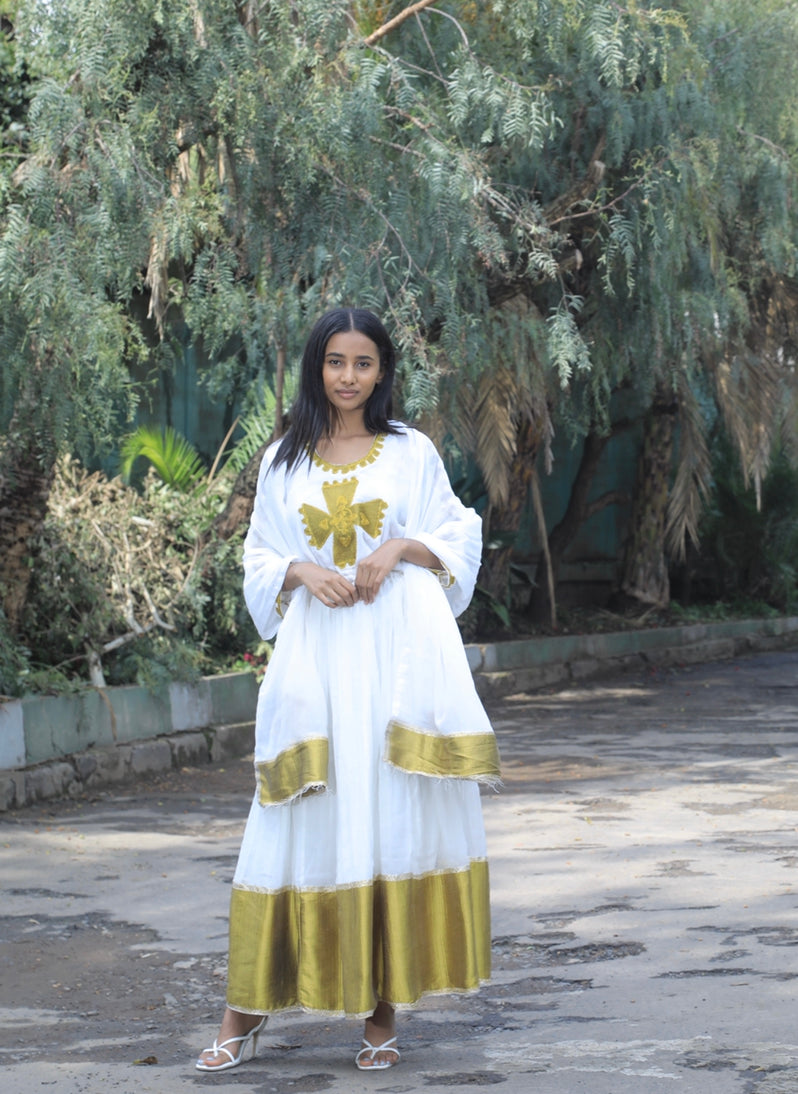 Habesha dress with Olive Tilet “Gomene”