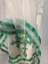 Load image into Gallery viewer, Habesha Dress with Green and Orange Tilet (የሐገር ልብስ) “Rahel”
