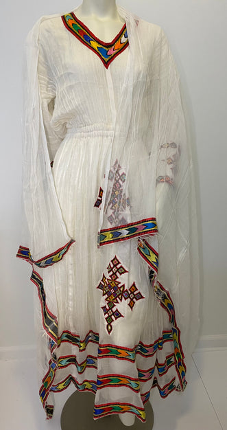 Habesha Dress with Red Tilet  (የሐገር ልብስ) “Selam”