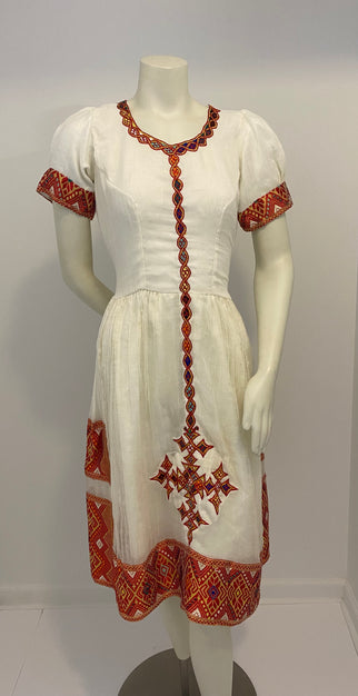 Habesha Dress with Red Tilet  (የሐገር ልብስ) “Yeshi”