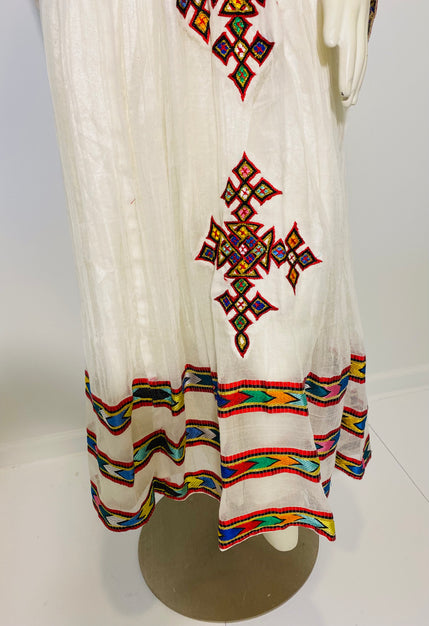 Habesha Dress with Red Tilet  (የሐገር ልብስ) “Selam”